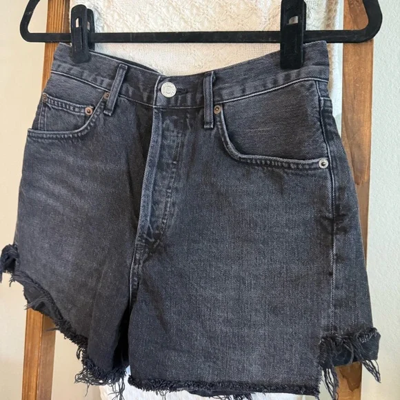 NWOT Agolde Black Denim 100% Cotton Dee Jean Shorts - Picture 2 of 5